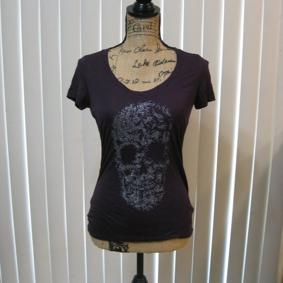 NWT Express purple skull graphic tee t shirt top XS extra small - Picture 1 of 6